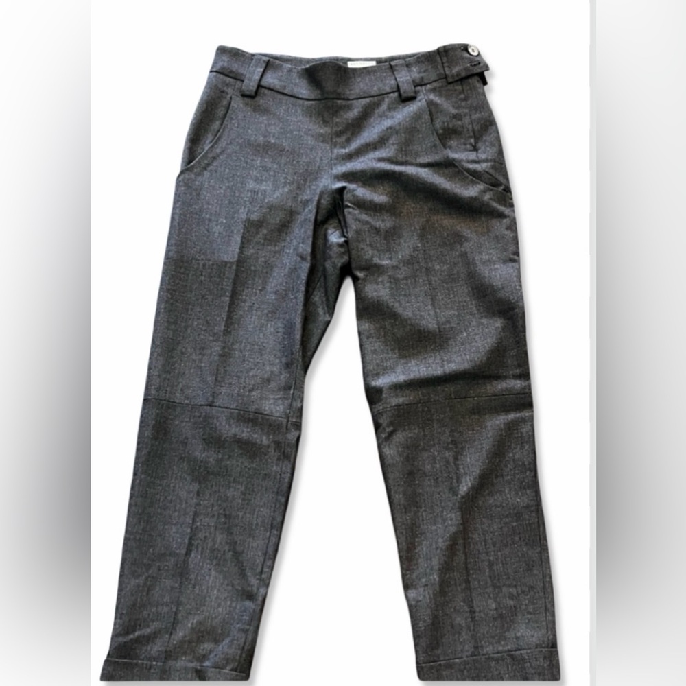 Brunello Cucinelli Dark Gray Virgin Wool Cropped Trousers Pants IT 38